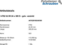 1 Innensechskant Zylinderkopfschrauben ISO 4762 8.8 verzinkt M24x300