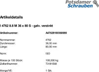 1 Innensechskant Zylinderkopfschrauben ISO 4762 8.8 verzinkt M36x80
