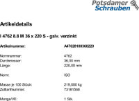 1 Innensechskant Zylinderkopfschrauben ISO 4762 8.8 verzinkt M36x220