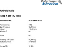 10 Edelstahl V4A Innensechskant Zylinderkopfschrauben ISO 4762 A4 M12x110