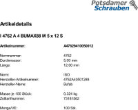 100 Innensechskant Zylinderkopfschrauben ISO 4762 A4 BUMAX88 M5x12 A4 - 88 Edelstahl
