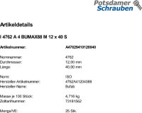 25 Innensechskant Zylinderkopfschrauben ISO 4762 A4 BUMAX88 M12x40 A4 - 88 Edelstahl