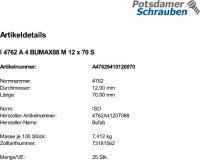 25 Innensechskant Zylinderkopfschrauben ISO 4762 A4 BUMAX88 M12x70 A4 - 88 Edelstahl