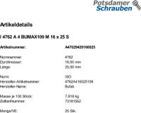 25 Innensechskant Zylinderkopfschrauben ISO 4762 A4 BUMAX109 M16x25 A4 - 109 Edelstahl