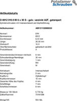 500 Innensechskant Zylinderschrauben niedrig DIN 6912 10.9 verzinkt M6x30