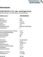 500 Innensechskant Zylinderschrauben niedrig DIN 6912 8.8 gelb verzinkt M6x12