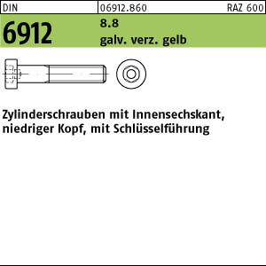 500 Innensechskant Zylinderschrauben niedrig DIN 6912 8.8 gelb verzinkt M6x16