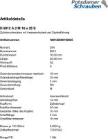 1 Edelstahl V2A Innensechskant Zylinderschrauben niedrig DIN 6912 A2 M16x25