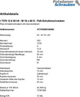 10 Pass Schulterschrauben ISO 7379 12.9 20 h8 - M16x60 Stahl