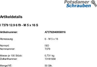 50 Pass Schulterschrauben ISO 7379 12.9 6 f9 - M5x16 Stahl