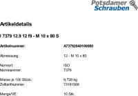 10 Pass Schulterschrauben ISO 7379 12.9 12 f9 - M10x80 Stahl