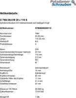 1 Innensechskant Zylinderkopfschrauben niedrig DIN 7984 8.8 schwarz M20x110