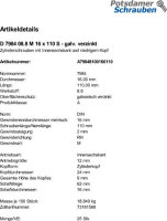25 Innensechskant Zylinderkopfschrauben niedrig DIN 7984 8.8 verzinkt M16x110