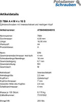 200 Edelstahl V4A Innensechskant Zylinderkopfschrauben niedrig DIN 7984 A4 M4x16