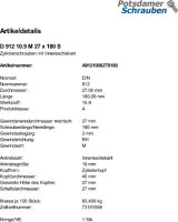 1 Innensechskant Zylinderkopfschrauben DIN 912 10.9 schwarz M27x180