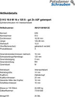 25 Innensechskant Zylinderkopfschrauben DIN 912 10.9 verzinkt M16x125