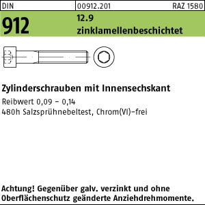 50 Innensechskant Zylinderkopfschrauben DIN 912 12.9 M12x65 zinklamellenbeschichtet