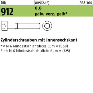 200 Innensechskant Zylinderkopfschrauben DIN 912 8.8 M10x20 gelb verzinkt