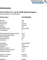 500 Innensechskant Zylinderkopfschrauben DIN 912 8.8 M6x8 8 DiSP