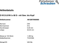 200 Innensechskant Zylinderkopfschrauben DIN 912 8.8...