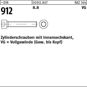 200 Innensechskant Zylinderkopfschrauben DIN 912 8.8 M8x70 Vollgewinde