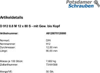 50 Innensechskant Zylinderkopfschrauben DIN 912 8.8...