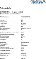 500 Innensechskant Zylinderkopfschrauben DIN 912 8.8 verzinkt M4x4