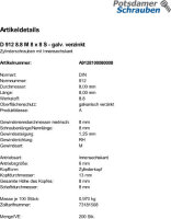 200 Innensechskant Zylinderkopfschrauben DIN 912 8.8 verzinkt M8x8