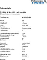 25 Innensechskant Zylinderkopfschrauben DIN 912 8.8 verzinkt M12x290