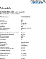 25 Innensechskant Zylinderkopfschrauben DIN 912 8.8 verzinkt M20x65