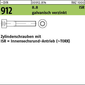 200 Torx mit Zylinderkopf DIN 912 8.8 M6x20 TX verzinkt