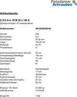 1 Edelstahl V4A Innensechskant Zylinderkopfschrauben DIN 912 A4 -70 M20x150