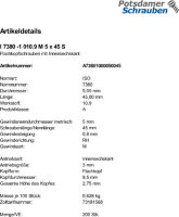 200 Innensechskant Linsenkopfschrauben ISO 7380 -1 10.9 schwarz M5x45