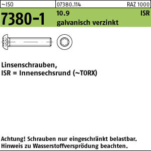 500 Torx Linsenkopfschrauben ISO 7380 -1 10.9 TX verzinkt M4x6