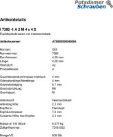 500 Edelstahl V2A Innensechskant Linsenkopfschrauben ISO 7380 -1 A2 M4x4