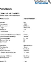 1 Innensechskant Senkkopfschrauben ISO 10642 10.9 schwarz M20x240