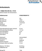 1 Innensechskant Senkkopfschrauben ISO 10642 10.9 schwarz M24x110
