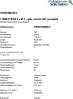 200 Innensechskant Senkkopfschrauben ISO 10642 10.9 verzinkt M6x40