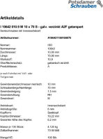 100 Innensechskant Senkkopfschrauben ISO 10642 10.9 verzinkt M10x70