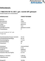 100 Innensechskant Senkkopfschrauben ISO 10642 10.9 verzinkt M10x80