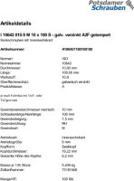 100 Innensechskant Senkkopfschrauben ISO 10642 10.9 verzinkt M10x100