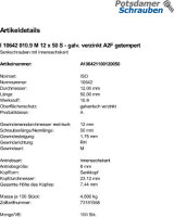 100 Innensechskant Senkkopfschrauben ISO 10642 10.9 verzinkt M12x50