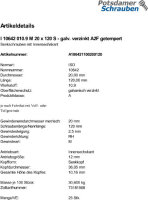 25 Innensechskant Senkkopfschrauben ISO 10642 10.9 verzinkt M20x120