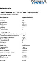 200 Innensechskant Senkkopfschrauben ISO 10642 8.8 M8x25 8 DiSP