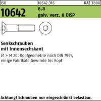 100 Innensechskant Senkkopfschrauben ISO 10642 8.8 M12x30...