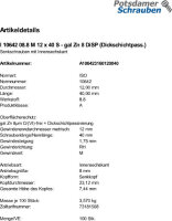 100 Innensechskant Senkkopfschrauben ISO 10642 8.8 M12x40 8 DiSP