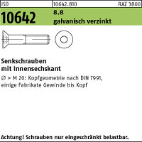 25 Innensechskant Senkkopfschrauben ISO 10642 8.8...