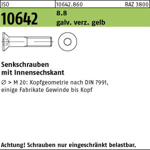 500 Innensechskant Senkkopfschrauben ISO 10642 8.8 gelb verzinkt M5x12