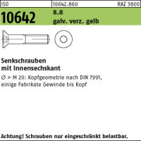 200 Innensechskant Senkkopfschrauben ISO 10642 8.8 gelb...
