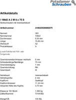 100 Edelstahl V2A Innensechskant Senkkopfschrauben ISO 10642 A2 M6x75